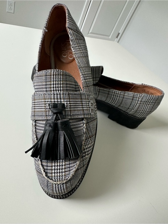 Franco Sarto Shoes - Franco Sarto Black and White Plaid Tassel Loafers Size 6.5